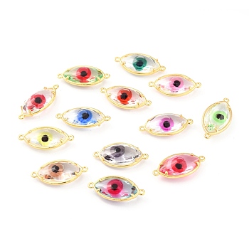 Glass Links, with Brass Findings, Long-Lasting Plated, Eye, Mixed Color, 11.5x24x6mm, Hole: 1.2mm