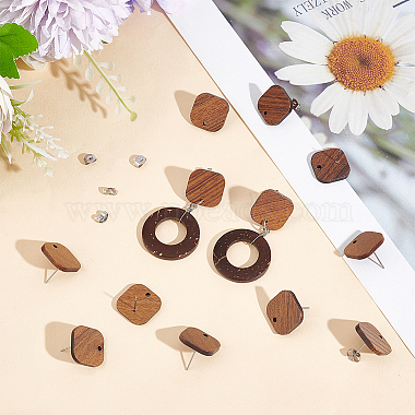 20 Pairs Walnut Wood Square Stud Earring Findings(WOOD-UN0001-03)-2