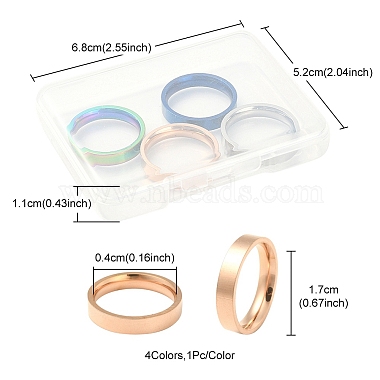 4Pcs 4 Colors 201 Stainless Steel Plain Band Finger Rings Set for Women(RJEW-YW0001-03)-4