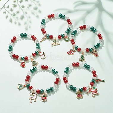 Bracelet extensible en perles d'acrylique avec breloques en alliage d'émail(BJEW-JB08292)-2