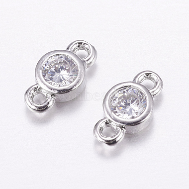 Real Platinum Plated Flat Round Brass+Cubic Zirconia Links