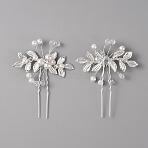 Wedding Bridal Alloy Rhinestone Hair Forks, with ABS Plastic Imitation Pearl, Hair Accessories for Women, Silver, 83x65x10mm(MRMJ-WH0012-28)