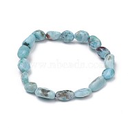 Natural Larimar Stretch Beaded Bracelets, Tumbled Stone, Nuggets, 1-7/8 inch~2-1/8 inch(4.8~5.5cm), Beads: 8~16.5x7~10mm(X-BJEW-K213-C21)