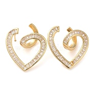 Brass Micro Pave Cubic Zirconia Stud Earring, Heart Earring for Women, Long-Lasting Plated, Golden, 25x21mm(EJEW-H103-24G)