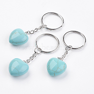 Synthetic Turquoise Keychain, with Platinum Iron Findings, Heart, 72mm(KEYC-F019-02Q)