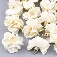 Cloth Pendants, with CCB Plastic, 6-Petal, Flower, Golden, Cornsilk, 26~27x17~28mm, Hole: 1.6mm(FIND-S300-01W)