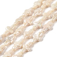 Natural Keshi Pearl Beads Strands, Baroque Pearls, Cultured Freshwater Pearl, Cross, PapayaWhip, 12~13x7.5~8.5x3~3.5mm, Hole: 0.5mm, about 31~32pcs/strand, 15.87~16.34 inch(40.3~41.5cm)(PEAR-E016-047)