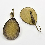 Brass Leverback Earrings Blank Base Settings Cabochon Setting, Nickel Free, Antique Bronze, Teardrop Tray: 25x18mm, 37x19x2mm, Pin: 1mm(KK-O002-02AB-NF)