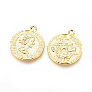 Tibetan Style Alloy Pendants, Lead Free and Nickel Free, Coin, Golden Color, 23x19x1mm, hole: 1.5mm(X-TIBEP-A19776-G-FF)