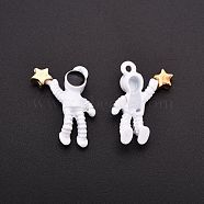 Baking Painted Alloy Pendants, Astronaut Lift the Stars, White, 21x16.5x4.5mm, Hole: 1.5mm(X-PALLOY-R136-05)