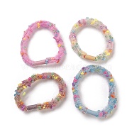 Nylon Elastic Hair Ties, Ponytail Holder, with Plastic Beads, Colorful Dotted Hair Rope for Girls, Mixed Color, 5~9mm, Inner Diameter: 37mm(OHAR-G015-07)