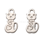 201 Stainless Steel Charms, Laser Cut, Cat Shape, Stainless Steel Color, 12x6x0.5mm, Hole: 1.4mm(STAS-I172-49P)