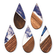 Transparent Resin & Walnut Wood Big Pendants, Teardrop Charms, Slate Blue, 51.5x22x3.5mm, Hole: 1.6mm(RESI-ZX017-49)