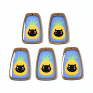Printed Acrylic Pendants, with Glitter Powder, Trapezoid with Pineapple & Cat, Cornflower Blue, 42x25.5x3mm, Hole: 1.5mm(KY-S163-342)