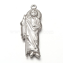 304 Stainless Steel Pendants, Saint, Stainless Steel Color, 40.5x15.5x3.5mm, Hole: 1.8mm(STAS-I170-10P)