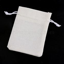 Polyester Imitation Burlap Packing Pouches Drawstring Bags, for Christmas, Wedding Party and DIY Craft Packing, Creamy White, 14x10cm(ABAG-R005-14x10-21)