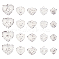 DICOSMETIC 20Pcs 5 Style 304 Stainless Steel Pendants, Heart, Stainless Steel Color, 4pcs/style(STAS-DC0004-62)
