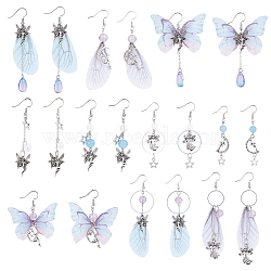 DIY Fairy Butterfly Earring Making Kits, Including Brass Earring Hooks, Glass & Acrylic Round Beads, Alloy Pendant, Organza Fabric, Orchid, 25x14x3mm(DIY-SC0020-18)