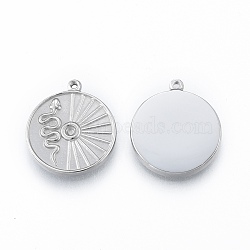 304 Stainless Steel Pendant Rhinestone Settings, Flat Round with Snake, Stainless Steel Color, Fit for 1.8mm Rhinestone, 17x15x2mm, Hole: 1mm(STAS-N097-252P)