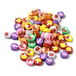 Handmade Polymer Clay Beads, Round with Mushroom, Mixed Color, 9x4mm, Hole: 1.8mm(CLAY-Z001-20)
