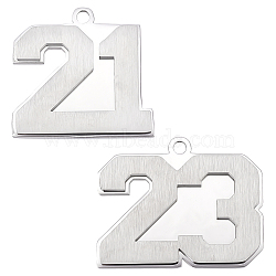 Unicraftale 2Pcs 2 Style Carbon Teel Number Pendants, Platinum, Num.21 & Num.23, Platinum, 28~28.5x29.5~35x2.5mm, Hole: 2.5mm, 1pc/style (FIND-UN0001-55)