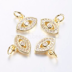 Long-Lasting Plated Brass Micro Pave Cubic Zirconia Charms, Horse Eye, Real 18K Gold Plated, 9.5x11x2mm, Hole: 3mm(ZIRC-F069-34G)