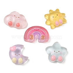 Sky Theme Transparent Resin Cabochons, Sun Moon Star Cloud Rainbow, Mixed Color, 17.5~22x18~26.5x8~9mm(RE-CBA332C-02)