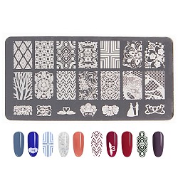 Lace Flower Stainless Steel Nail Art Stamping Plates, Nail Image Templates, Template Tool, Rectangle, Stainless Steel Color, 12x6cm(X-MRMJ-L003-C06)