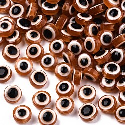 Resin Beads, Flat Round, Evil Eye, Chocolate, 6x4mm, Hole: 1.5mm(X-RESI-S339-4x6-15)