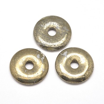 Donut/Pi Disc Natural Pyrite Pendants, Donut Width: 12mm, 30x5mm, Hole: 6~8mm