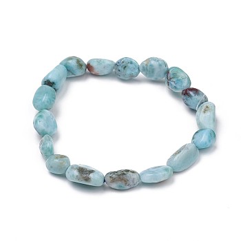Natural Larimar Stretch Beaded Bracelets, Tumbled Stone, Nuggets, 1-7/8 inch~2-1/8 inch(4.8~5.5cm), Beads: 8~16.5x7~10mm