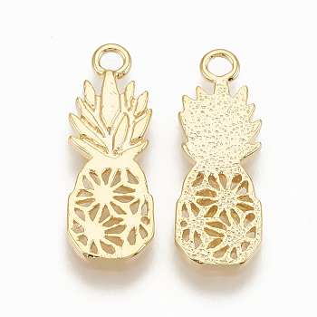 Brass Pendants, Pineapple, Nickel Free, Real 18K Gold Plated, 18x6.5x1mm, Hole: 1mm