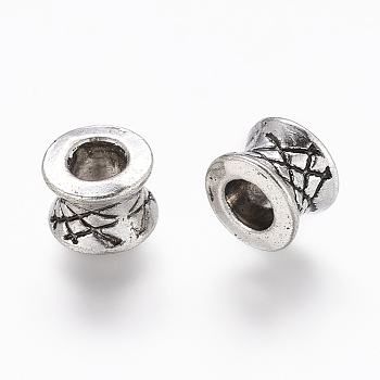 Tibetan Style Alloy Beads, Lead Free, Cadmium Free and Nickel Free, Column, Antique Silver, 5x7mm, Hole: 4mm.