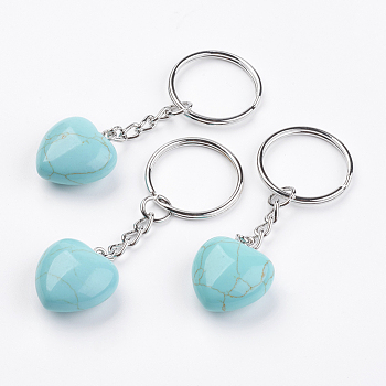 Synthetic Turquoise Keychain, with Platinum Iron Findings, Heart, 72mm