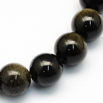 Natural Golden Sheen Obsidian Round Beads Strands, 4.5mm, Hole: 1mm, about 96pcs/strand, 15.5 inch