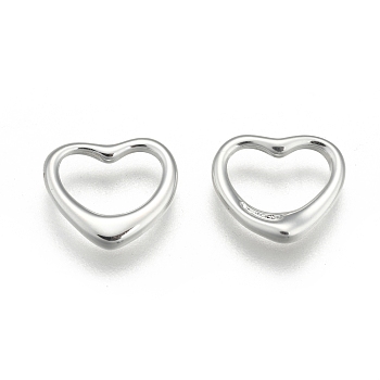 Brass Heart Charms, Silver Color Plated, 11x13mm