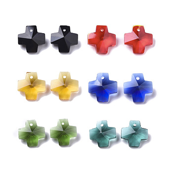 Transparent Glass Charms, Faceted, Cross, Mixed Color, 14x14x7mm, Hole: 1mm