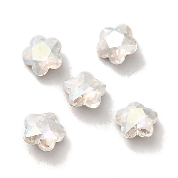 K9 Glass Rhinestone Cabochons, Pointed Back & Back Plated, Faceted, Plum Blossom, Crystal, 8x4mm