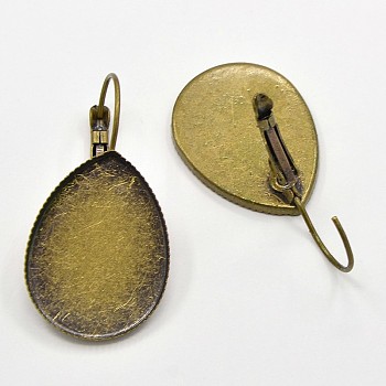 Brass Leverback Earrings Blank Base Settings Cabochon Setting, Nickel Free, Antique Bronze, Teardrop Tray: 25x18mm, 37x19x2mm, Pin: 1mm