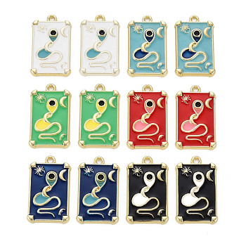 Rack Plating Alloy Enamel Pendants, Cadmium Free & Nickel Free & Lead Free, Rectangle with Snake, Light Gold, Mixed Color, 22x13x2.5mm, Hole: 1.6mm