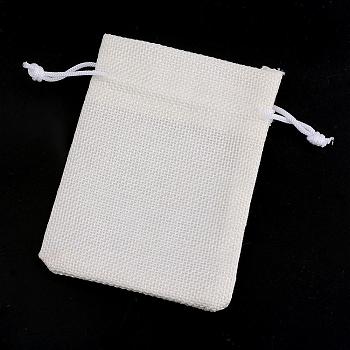 Polyester Imitation Burlap Packing Pouches Drawstring Bags, for Christmas, Wedding Party and DIY Craft Packing, Creamy White, 14x10cm