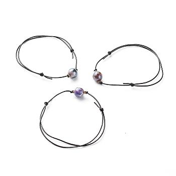 Energy Pearl Luster Plated Natural Agate Round Faceted Beads Bracelet, Adjustable Bracelet for Girl Women, Medium Purple, Inner Diameter: 2~4-1/8 inch(5.2~10.5cm)