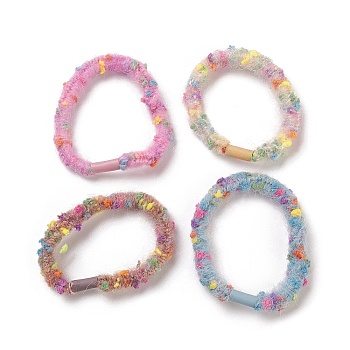 Nylon Elastic Hair Ties, Ponytail Holder, with Plastic Beads, Colorful Dotted Hair Rope for Girls, Mixed Color, 5~9mm, Inner Diameter: 37mm