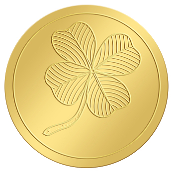 Self Adhesive Gold Foil Embossed Stickers, Medal Decoration Sticker, Clover Pattern, 5x5cm