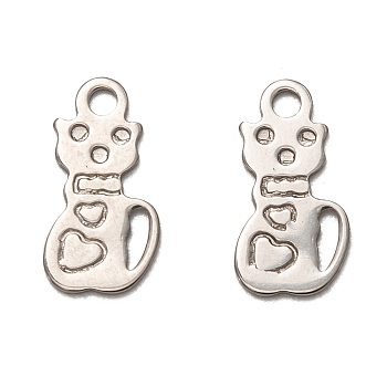 201 Stainless Steel Charms, Laser Cut, Cat Shape, Stainless Steel Color, 12x6x0.5mm, Hole: 1.4mm