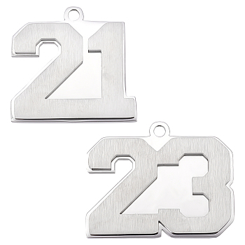Unicraftale 2Pcs 2 Style Carbon Teel Number Pendants, Platinum, Num.21 & Num.23, Platinum, 28~28.5x29.5~35x2.5mm, Hole: 2.5mm, 1pc/style 