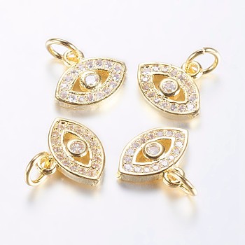 Long-Lasting Plated Brass Micro Pave Cubic Zirconia Charms, Horse Eye, Real 18K Gold Plated, 9.5x11x2mm, Hole: 3mm