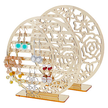 8-Tier Mirror Acrylic Earring Display Stands, Flat Round with Flower Earrring Organizer Holder for Earring Storage, Gold, Finish Product: 4x18x18cm