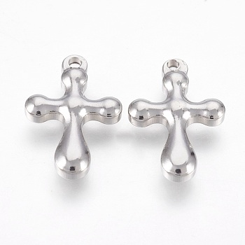 201 Stainless Steel Pendants, Cross, Stainless Steel Color, 21.5x14.5x4mm, Hole: 1.5mm