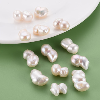 Natural Keshi Pearl Beads, Cultured Freshwater Pearl, No Hole/Undrilled, Gourd, Seashell Color, 15~20x12~14x8~12mm